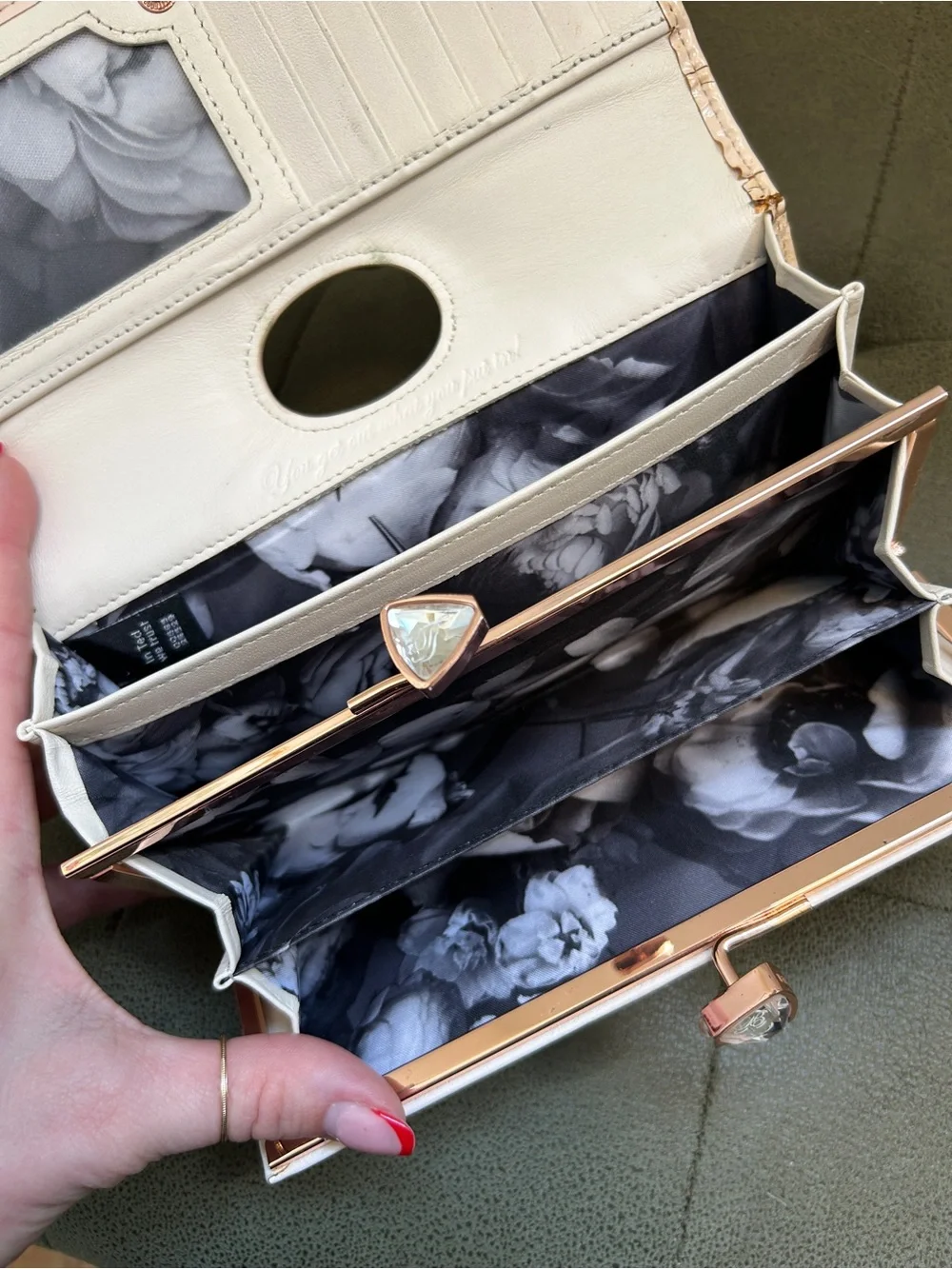 Ted Baker Glossy Patent Clutch in Light Cream